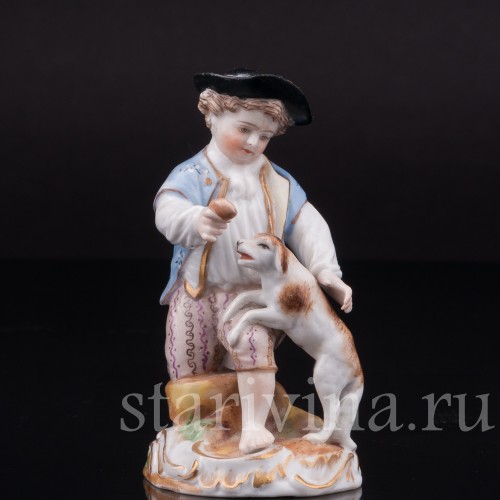 Фигурка из фарфора Мальчик, играющий с собакой, миниатюра, Richard Eckert & Co, Германия, 1906-08 гг.