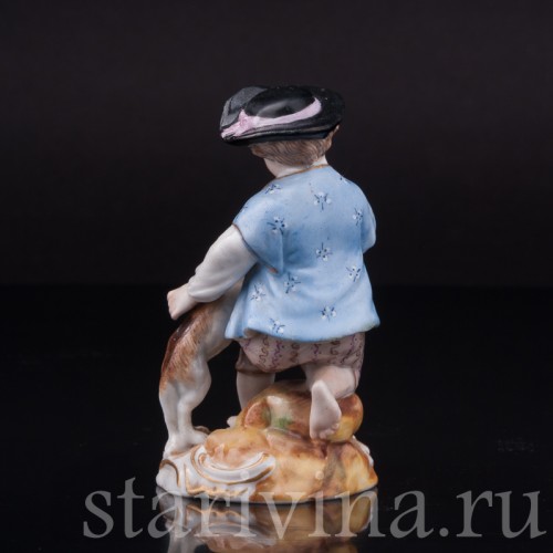 Фигурка из фарфора Мальчик, играющий с собакой, миниатюра, Richard Eckert & Co, Германия, 1906-08 гг.