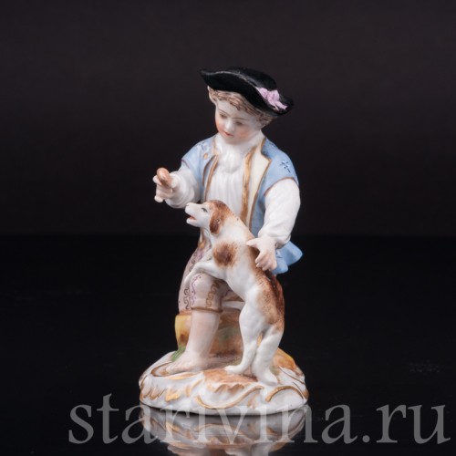 Фигурка из фарфора Мальчик, играющий с собакой, миниатюра, Richard Eckert & Co, Германия, 1906-08 гг.