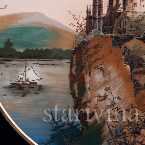 Большое декоративное блюдо Замок на озере, Villeroy & Boch, Германия, 1895 г.