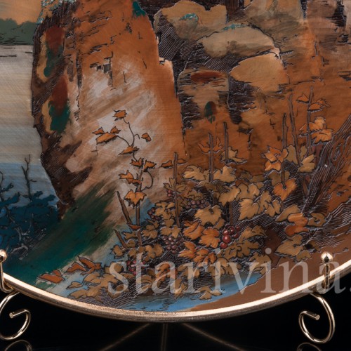 Большое декоративное блюдо Замок на озере, Villeroy & Boch, Германия, 1895 г.