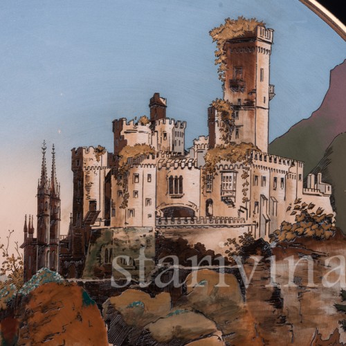 Большое декоративное блюдо Замок на озере, Villeroy & Boch, Германия, 1895 г.