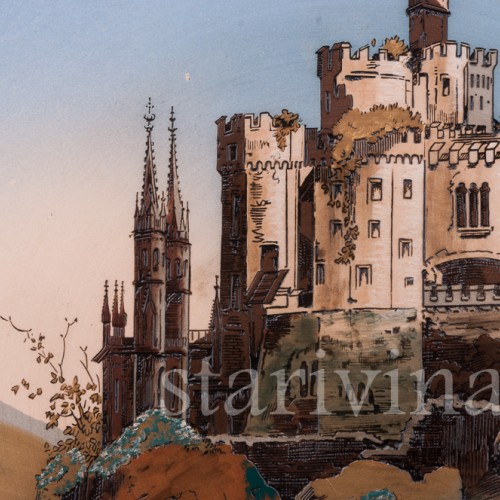 Большое декоративное блюдо Замок на озере, Villeroy & Boch, Германия, 1895 г.