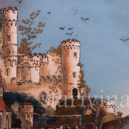 Большое декоративное блюдо Замок на озере, Villeroy & Boch, Германия, 1895 г.