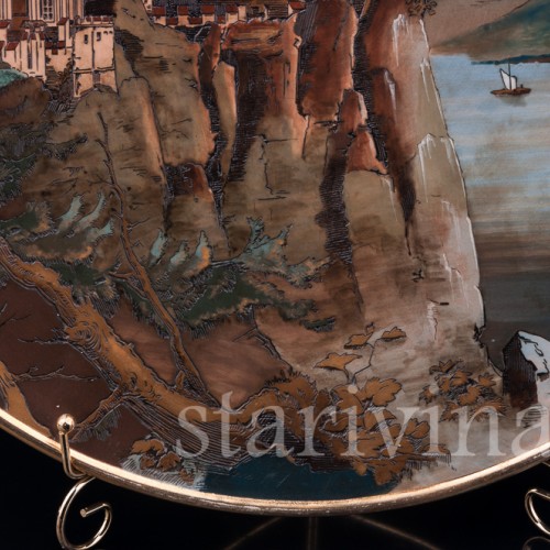 Большое декоративное блюдо Замок на озере, Villeroy & Boch, Германия, 1895 г.