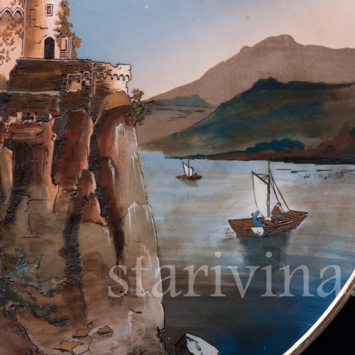 Большое декоративное блюдо Замок на озере, Villeroy & Boch, Германия, 1895 г.