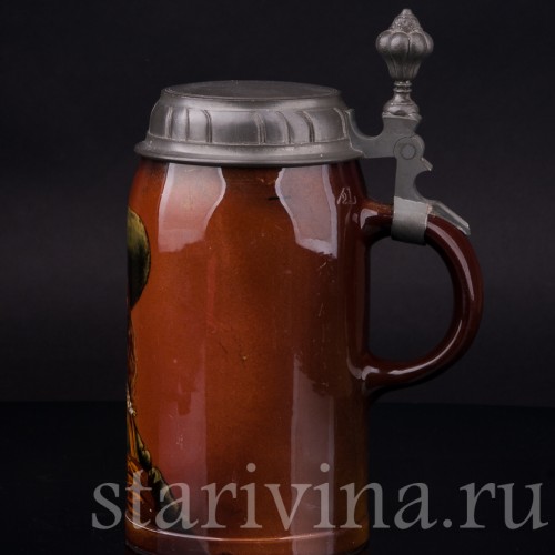 Старинная пивная кружка Портрет кавалера, 1/2 л, Villeroy & Boch, Германия, 1909 г.