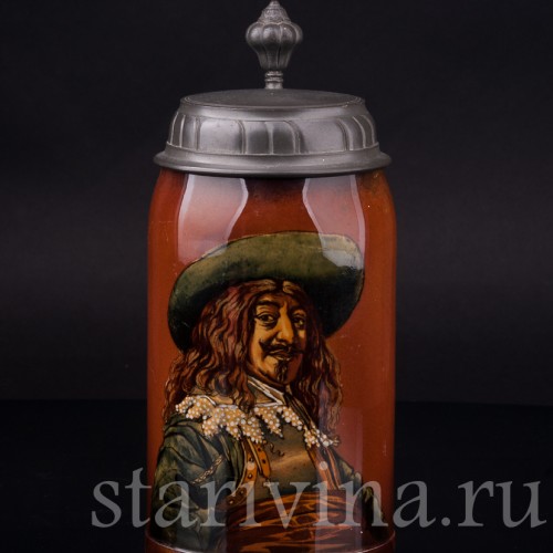 Старинная пивная кружка Портрет кавалера, 1/2 л, Villeroy & Boch, Германия, 1909 г.