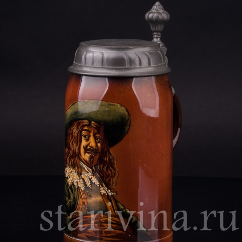 Старинная пивная кружка Портрет кавалера, 1/2 л, Villeroy & Boch, Германия, 1909 г.