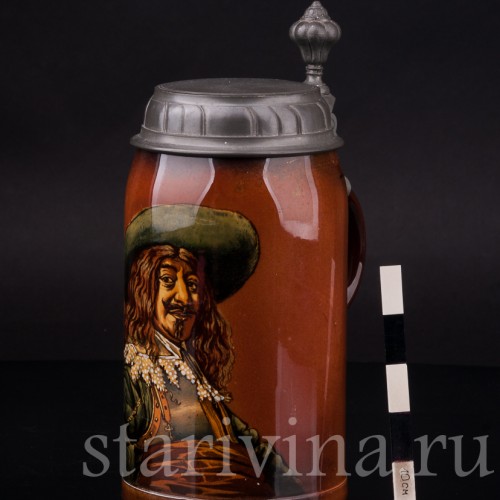 Старинная пивная кружка Портрет кавалера, 1/2 л, Villeroy & Boch, Германия, 1909 г.