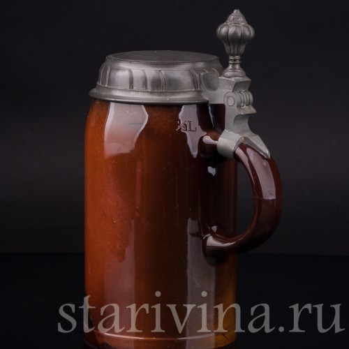 Старинная пивная кружка Портрет кавалера, 1/2 л, Villeroy & Boch, Германия, 1909 г.