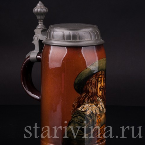 Старинная пивная кружка Портрет кавалера, 1/2 л, Villeroy & Boch, Германия, 1909 г.