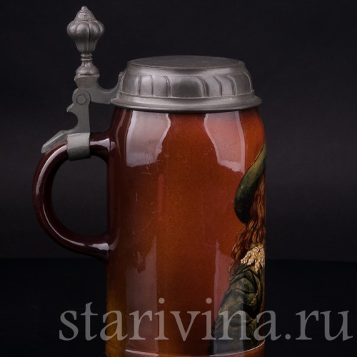 Старинная пивная кружка Портрет кавалера, 1/2 л, Villeroy & Boch, Германия, 1909 г.