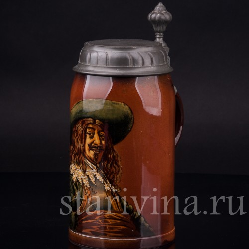 Старинная пивная кружка Портрет кавалера, 1/2 л, Villeroy & Boch, Германия, 1909 г.