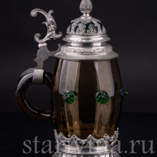 Старинная пивная кружка Дельфин и лилии, 1/2 л, Германия, пер. пол. 20 в.