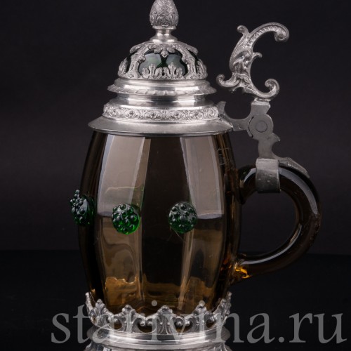 Старинная пивная кружка Дельфин и лилии, 1/2 л, Германия, пер. пол. 20 в.