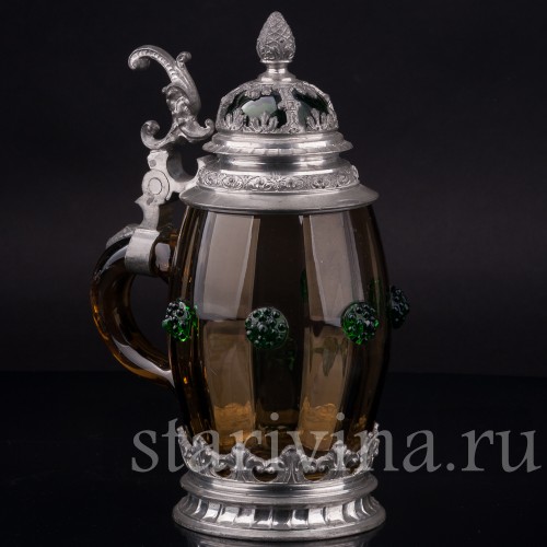 Старинная пивная кружка Дельфин и лилии, 1/2 л, Германия, пер. пол. 20 в.