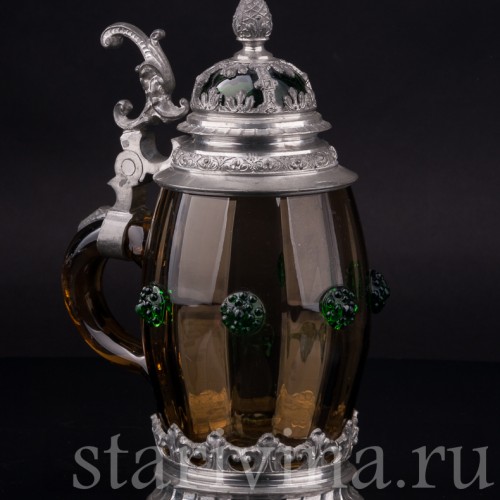 Старинная пивная кружка Дельфин и лилии, 1/2 л, Германия, пер. пол. 20 в.