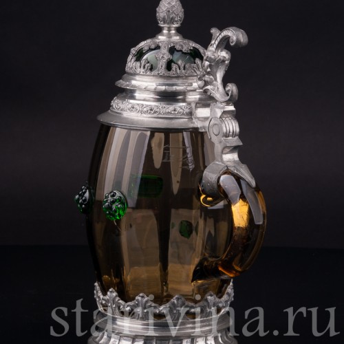 Старинная пивная кружка Дельфин и лилии, 1/2 л, Германия, пер. пол. 20 в.