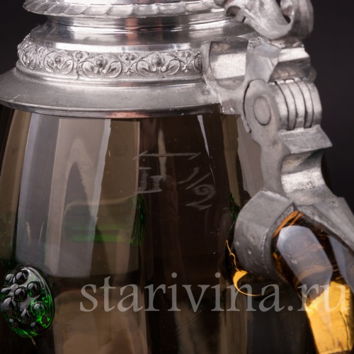 Старинная пивная кружка Дельфин и лилии, 1/2 л, Германия, пер. пол. 20 в.