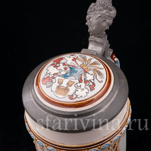 Старинная пивная кружка Музыкант и воины, 1/2 л, Villeroy & Boch, Германия, 1894 г.