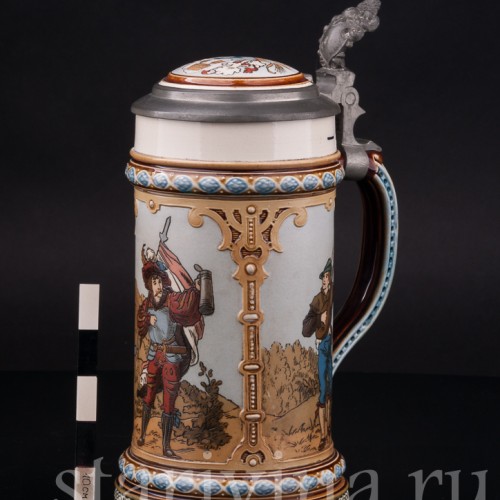 Старинная пивная кружка Музыкант и воины, 1/2 л, Villeroy & Boch, Германия, 1894 г.