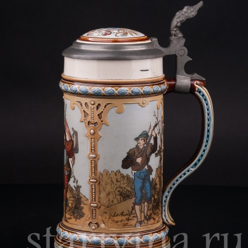 Старинная пивная кружка Музыкант и воины, 1/2 л, Villeroy & Boch, Германия, 1894 г.