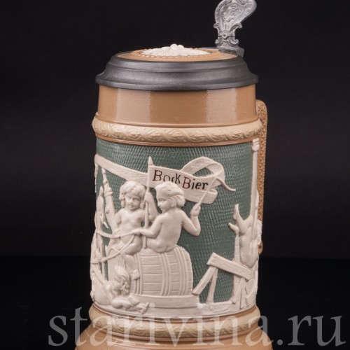 Старинная пивная кружка Бочка пива, 1/2 л, Villeroy & Boch, Германия, 1903 г.