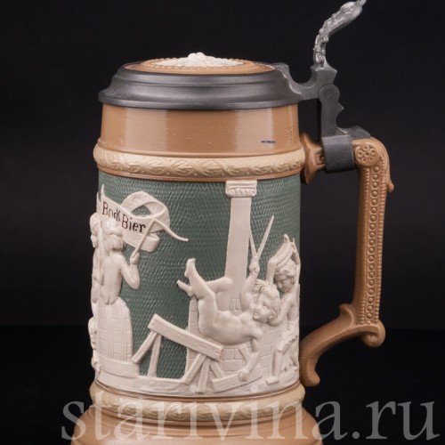 Старинная пивная кружка Бочка пива, 1/2 л, Villeroy & Boch, Германия, 1903 г.