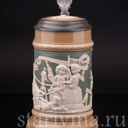 Старинная пивная кружка Бочка пива, 1/2 л, Villeroy & Boch, Германия, 1903 г.
