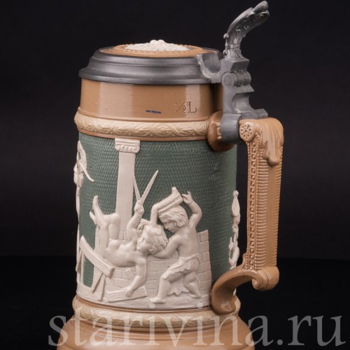 Старинная пивная кружка Бочка пива, 1/2 л, Villeroy & Boch, Германия, 1903 г.