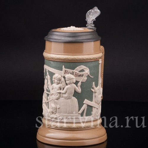Старинная пивная кружка Бочка пива, 1/2 л, Villeroy & Boch, Германия, 1903 г.