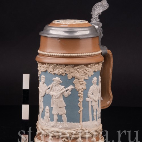 Старинная пивная кружка Деревенские музыканты, 1/2 л, Villeroy & Boch, Германия, 1898 г.