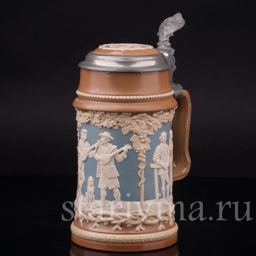 Старинная пивная кружка Деревенские музыканты, 1/2 л, Villeroy & Boch, Германия, 1898 г.