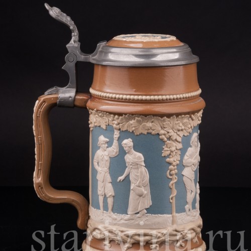 Старинная пивная кружка Деревенские музыканты, 1/2 л, Villeroy & Boch, Германия, 1898 г.