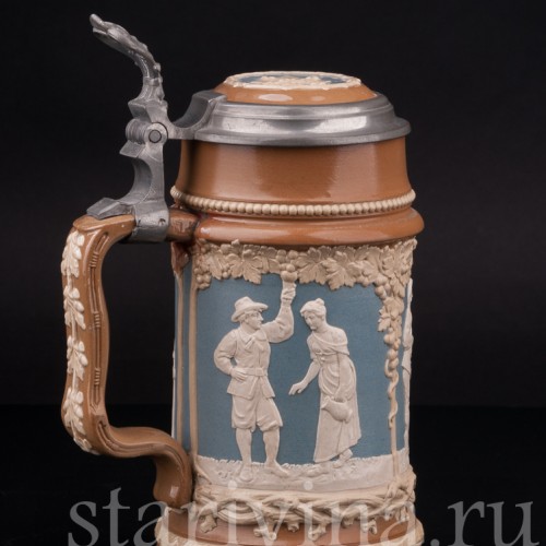 Старинная пивная кружка Деревенские музыканты, 1/2 л, Villeroy & Boch, Германия, 1898 г.