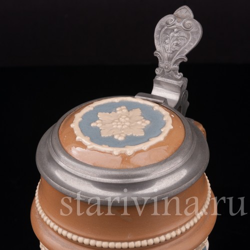 Старинная пивная кружка Деревенские музыканты, 1/2 л, Villeroy & Boch, Германия, 1898 г.