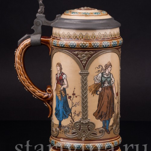 Старинная пивная кружка Времена года, 1/2 л, Villeroy & Boch, Германия, 1897 г.