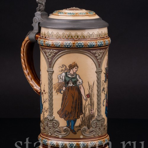 Старинная пивная кружка Времена года, 1/2 л, Villeroy & Boch, Германия, 1897 г.