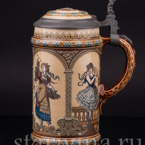 Старинная пивная кружка Времена года, 1/2 л, Villeroy & Boch, Германия, 1897 г.