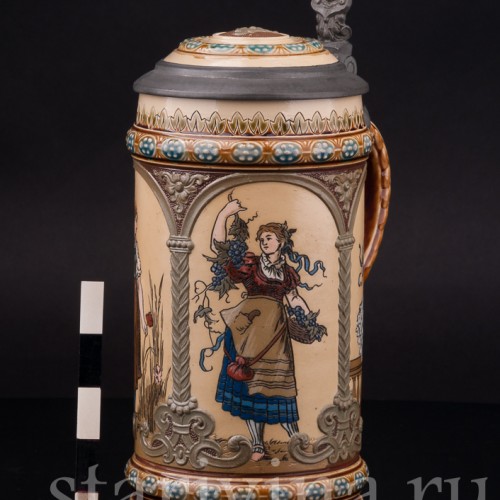 Старинная пивная кружка Времена года, 1/2 л, Villeroy & Boch, Германия, 1897 г.