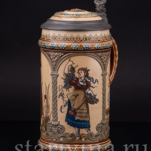 Старинная пивная кружка Времена года, 1/2 л, Villeroy & Boch, Германия, 1897 г.