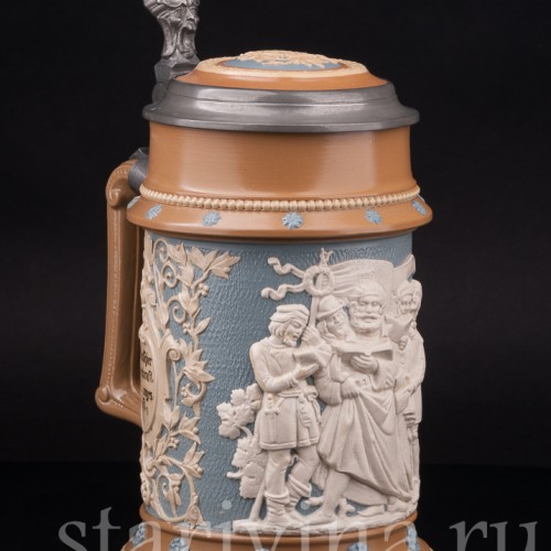 Старинная пивная кружка Певцы, 1 л, Villeroy & Boch, Германия, 1896 г.