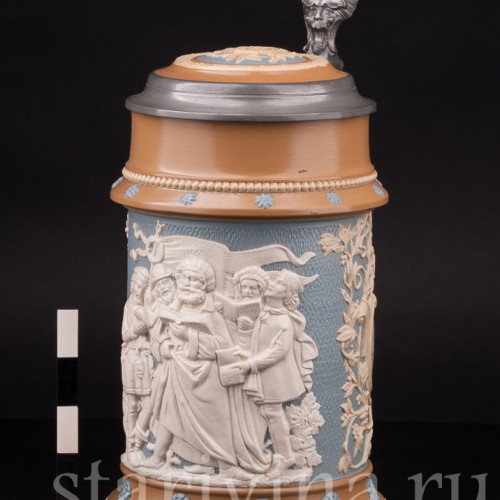 Старинная пивная кружка Певцы, 1 л, Villeroy & Boch, Германия, 1896 г.