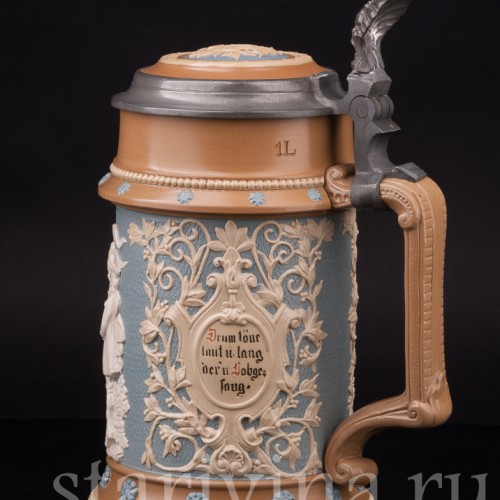 Старинная пивная кружка Певцы, 1 л, Villeroy & Boch, Германия, 1896 г.