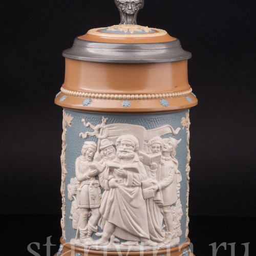 Старинная пивная кружка Певцы, 1 л, Villeroy & Boch, Германия, 1896 г.