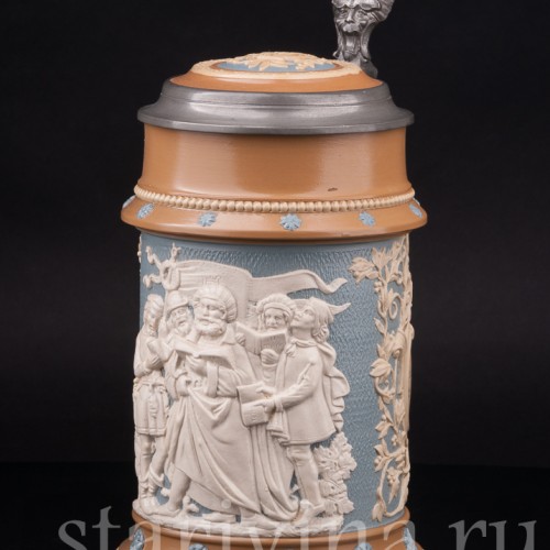 Старинная пивная кружка Певцы, 1 л, Villeroy & Boch, Германия, 1896 г.