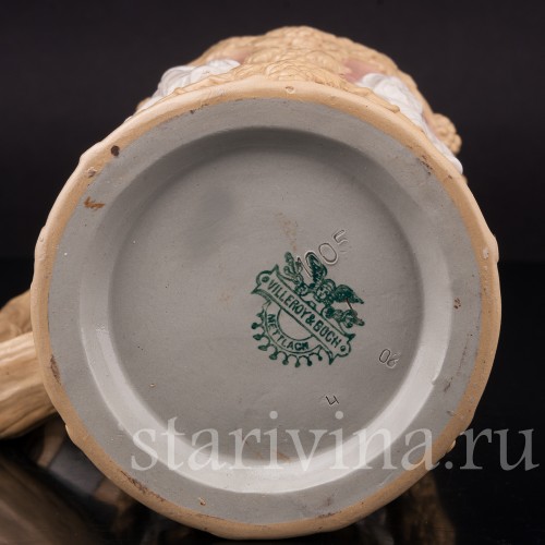 Старинная пивная кружка Сцены в таверне, 1 л, Villeroy & Boch, Германия, 1908 г.