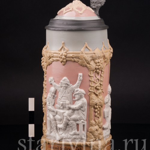 Старинная пивная кружка Сцены в таверне, 1 л, Villeroy & Boch, Германия, 1908 г.