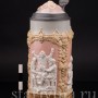 Старинная пивная кружка Сцены в таверне, 1 л, Villeroy & Boch, Германия, 1908 г.